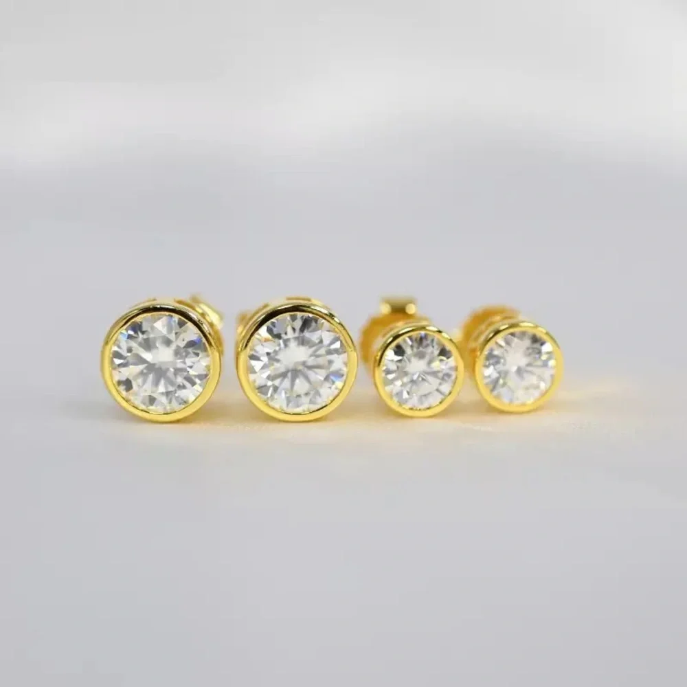 1 Pair Gold Silver CZ Round Diamond cut Studs Earrings